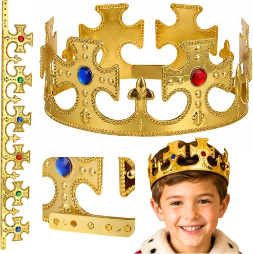 Corona real dorada ajustable con imitación de gemas (17–20 cm)