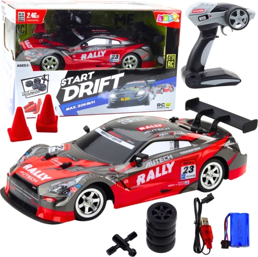 Coche RC de carreras para drift, rojo y negro, 30 km/h, 1:16