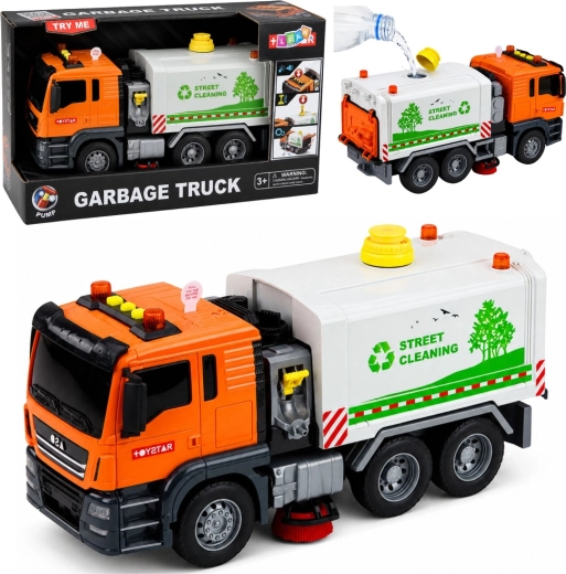 Camión de basura: cisterna infantil barredora de calles con pulverización de agua, luces y sonidos