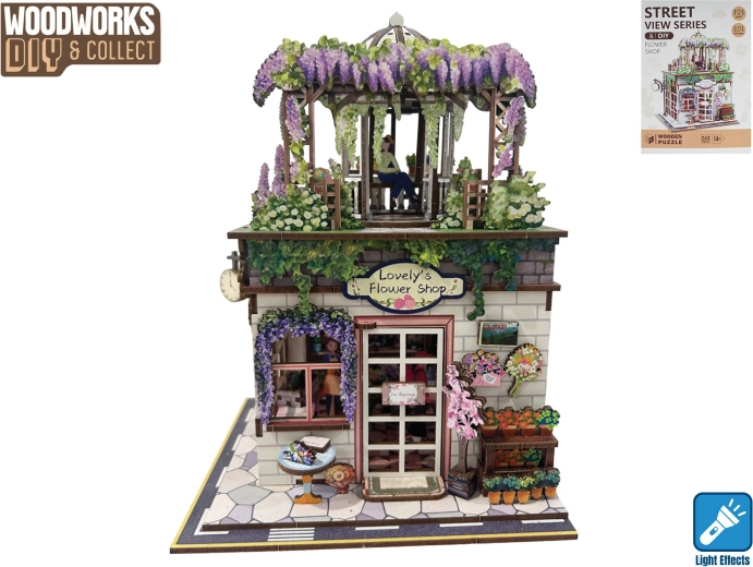 Woodworks maqueta de madera de floristería con luz (243 piezas)
