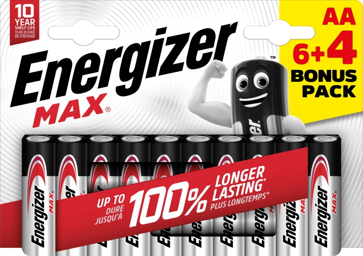 Pilas alcalinas Energizer Max AA 10 uds (6+4)