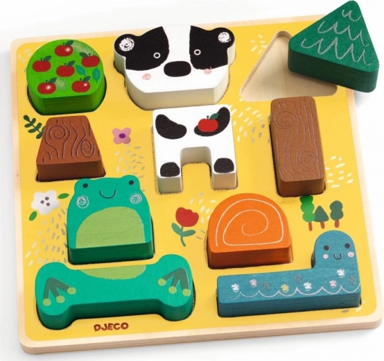 Djeco Puzz & Match Happy Animalitos, puzle de madera para los más pequeños