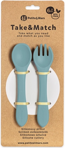 Petite&Mars cubiertos de silicona Take&Match frosted sky 6m+