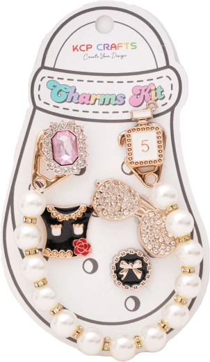 Set de accesorios decorativos para pantuflas: perfume, gafas y cadena de perlas