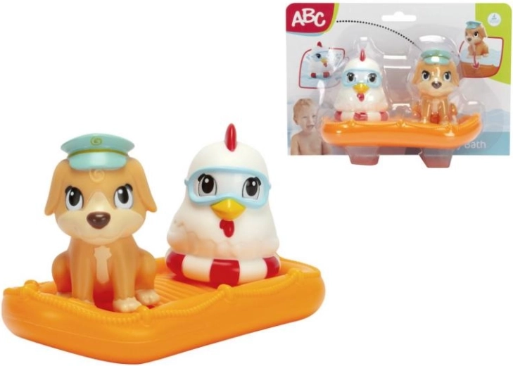 Barquita flotante para la bañera con animalitos: perro y pollito