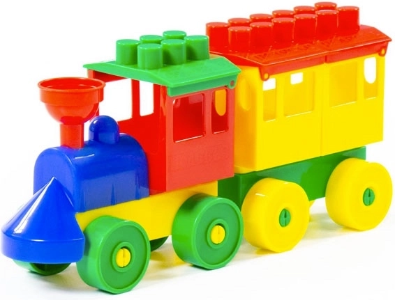 Juego de construcción de tren con locomotora y vagón