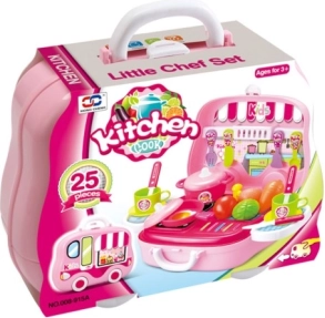 Set de cocina en maletín con forma de cochecito para pequeñas cocineras