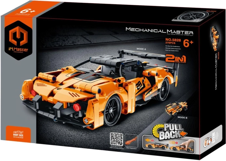 Set de construcción 2 en 1: coche deportivo y quad todoterreno con retroceso, 278 piezas, naranja
