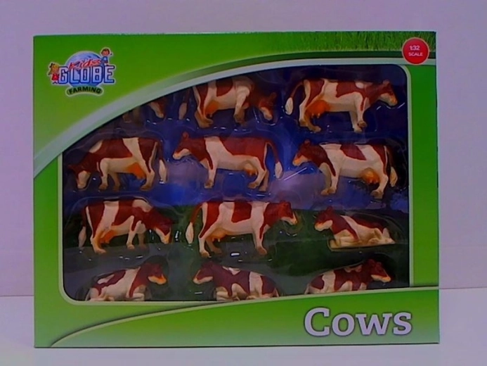 Kids Globe figuras de vacas marrón-blanco, 12 uds. (1:32)