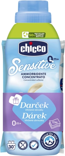 Suavizante concentrado Chicco Baby Sensitive Aroma a talco dulce 750 ml + toallitas húmedas 72 uds gratis