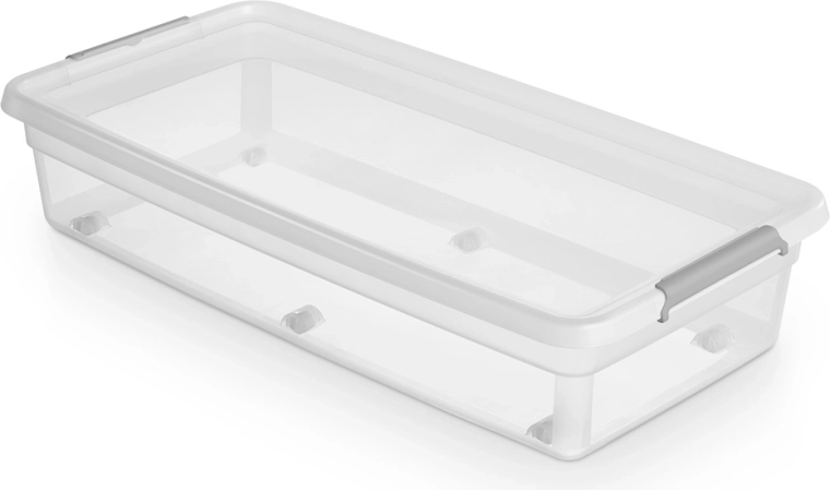 Caja de almacenamiento Basestore con tapa, clips y ruedas 35 l