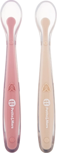 Petite&Mars cucharitas de silicona con estuche de viaje Take&Match sand/rose, 2 uds