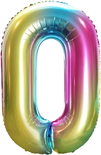 Globo de foil con forma de número 0 arcoíris 85 cm