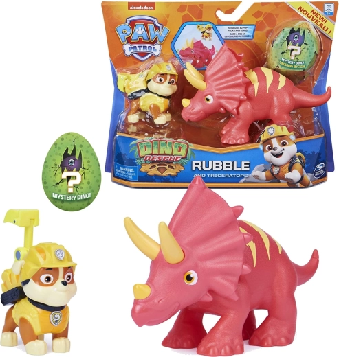 Paw Patrol Dino Rescue – figura de Rubble y triceratops con sorpresa