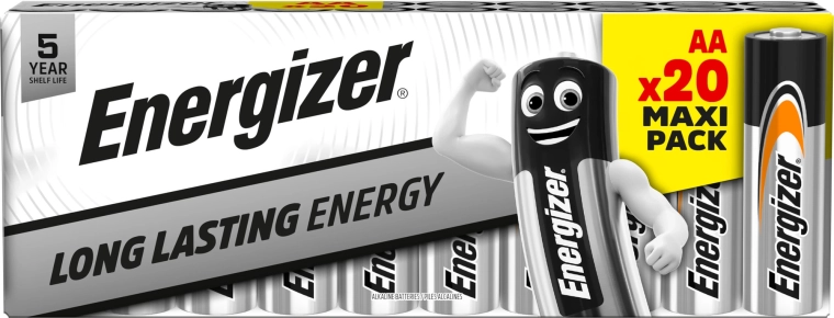 Pilas alcalinas Energizer AA, paquete de 20 uds