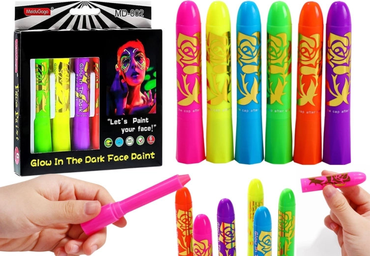 Set neón para pintar la cara, rotuladores fluorescentes, 6 uds.