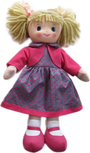 Muñeca de trapo de 50 cm con vestido morado