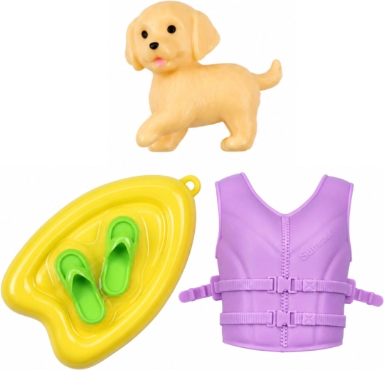 Cachorrito y accesorios para diversión en el agua