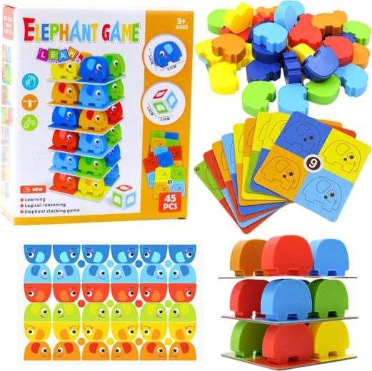 Juego familiar de habilidad Elefante sobre elefante – torre de elefantitos, 46 piezas