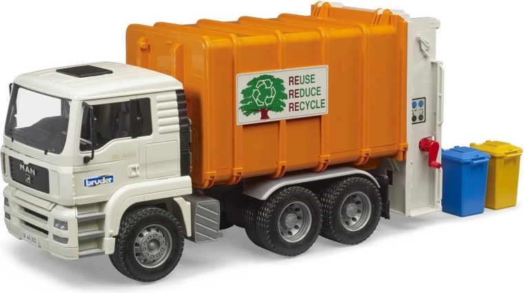 Camión de basura Bruder MAN TGA con cubos de basura 1:16