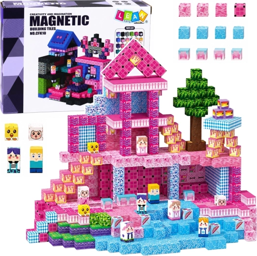Cubos magnéticos tipo píxel – set rosa de 100 piezas