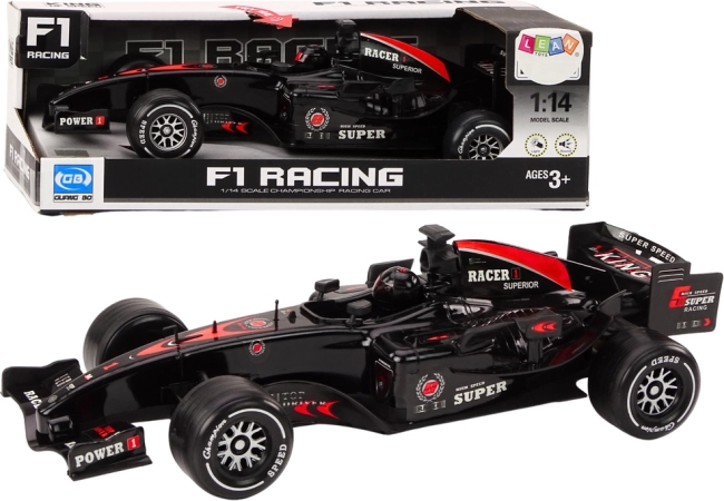 Coche de carreras F1 con tracción a cuerda 1:14, negro, luces y sonidos