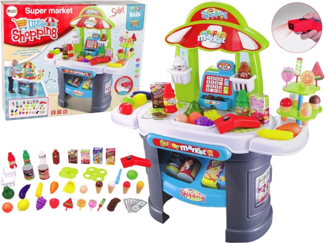 Supermercado infantil con escáner y alimentos