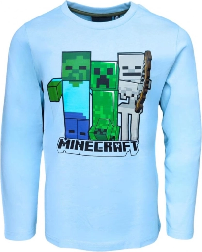 Camiseta infantil de niño Minecraft de manga larga azul claro