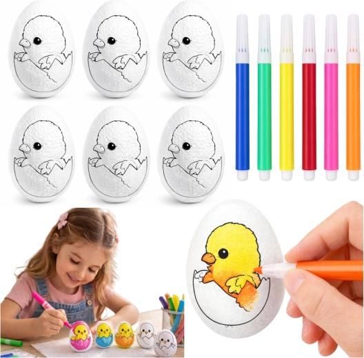 Huevos de Pascua de poliestireno para colorear con rotuladores – pollito dentro del huevo - 6 uds.
