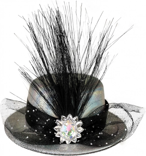 Elegante mini sombrero plateado con adorno