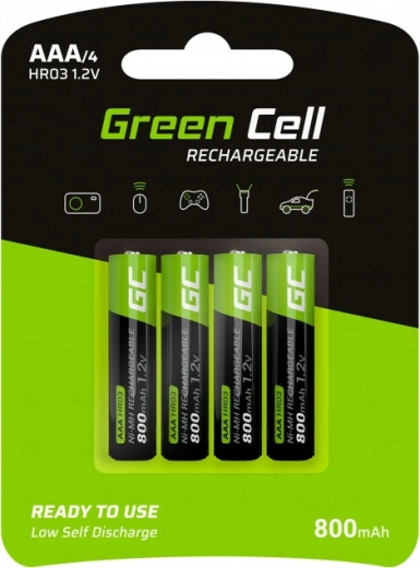 Baterías recargables Green Cell AAA HR03 800 mAh, set de 4 unidades