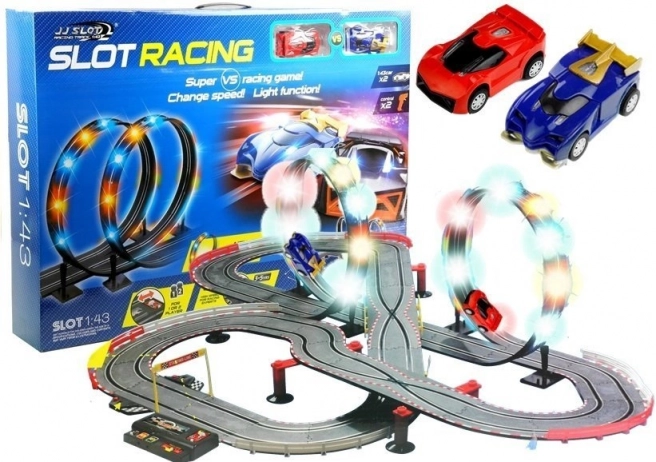 Set de circuito de carreras slot con bucles LED 1:43, 2 coches