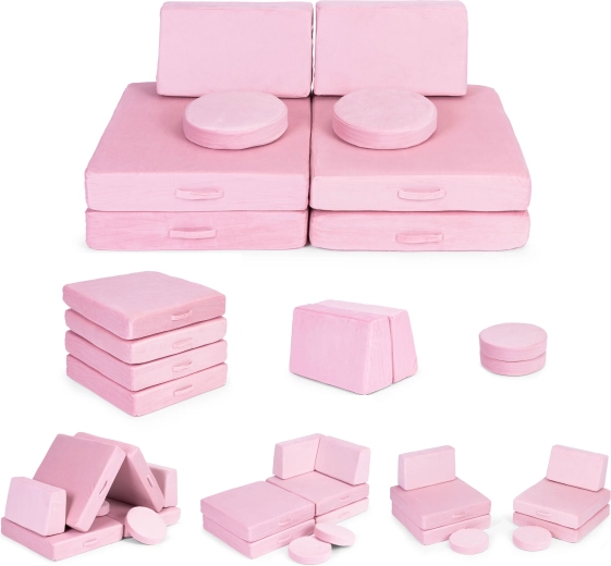 Gran sofá modular plegable para niños, 8 cojines suaves – rosa ECOTOYS