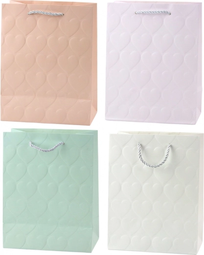 Elegante bolsa de regalo con corazones en relieve 23 x 18 x 10,5 cm