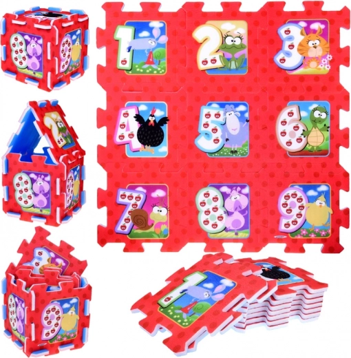 Puzle de espuma de animales y números – alfombra infantil de juego 93 × 93 cm