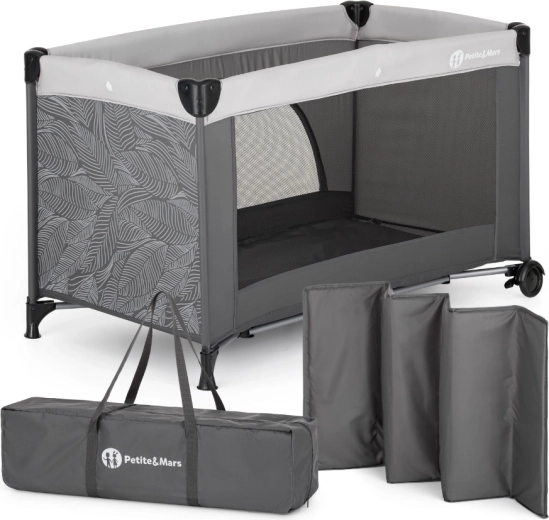 Cuna de viaje Petite&Mars Nyja urban jungle charcoal