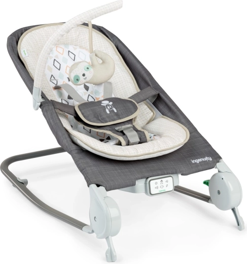 Ingenuity hamaca vibratoria con masaje y melodías Happy Belly Rock-to-Bounce chambray