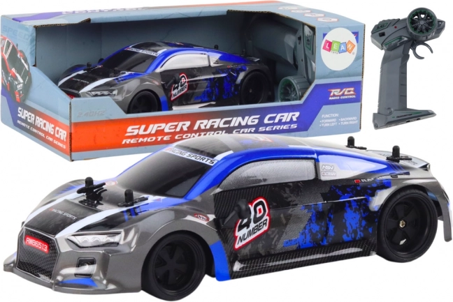 Coche RC 1:18 con ruedas de goma para drift, azul