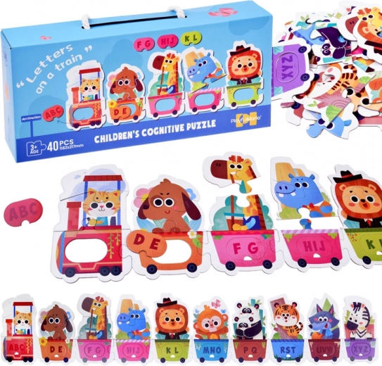 Puzzle educativo tren con alfabeto y animales, 40 piezas