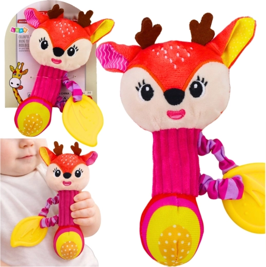 Sonajero de peluche de cervatillo con mordedor y pito para bebés