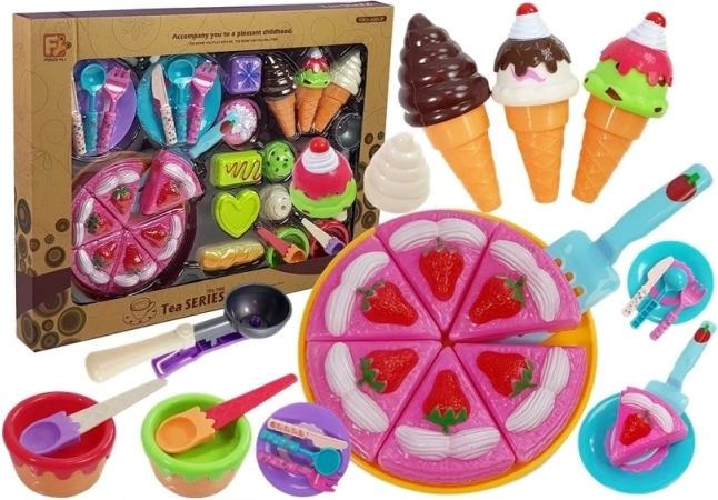 Colorido set de postres para niños: tarta, helado y dulces con accesorios