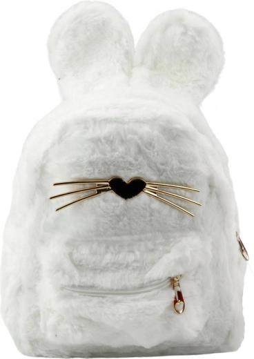 Mochila infantil blanca con orejas de conejito y bigotes decorativos
