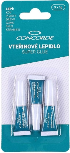 Pegamento instantáneo CONCORDE 3×1 g – pegamento universal de secado rápido