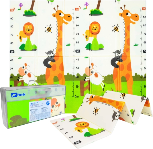 Alfombra de juego plegable de espuma XPE Humbi de doble cara con animalitos y metro 180 × 150 × 1 cm