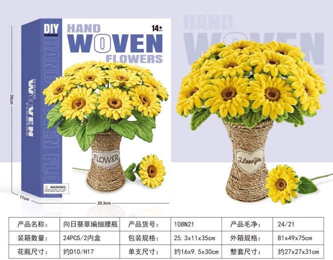 Kit DIY para hacer un ramo de girasoles en un jarrón trenzado - 1 unidad