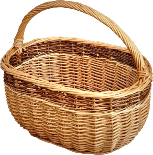 Cesta ovalada de mimbre para la compra 36 × 25 × 30 cm, barnizada, con asa longitudinal