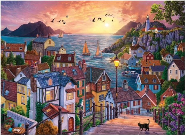Puzzle Ciudad costera al atardecer 1000 piezas