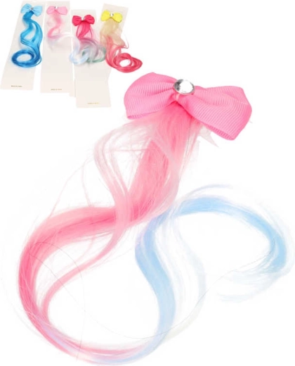 Extensión infantil con mechón de color ondulado y lazo 29 cm - 1 unidad