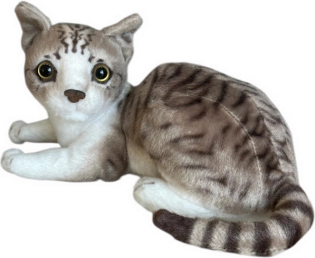 Gatito de peluche tumbado blanco-gris 30 cm DUBI