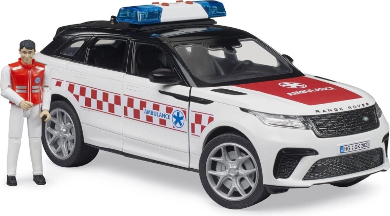 Vehículo de rescate Range Rover Velar con conductor y figura de rescatista